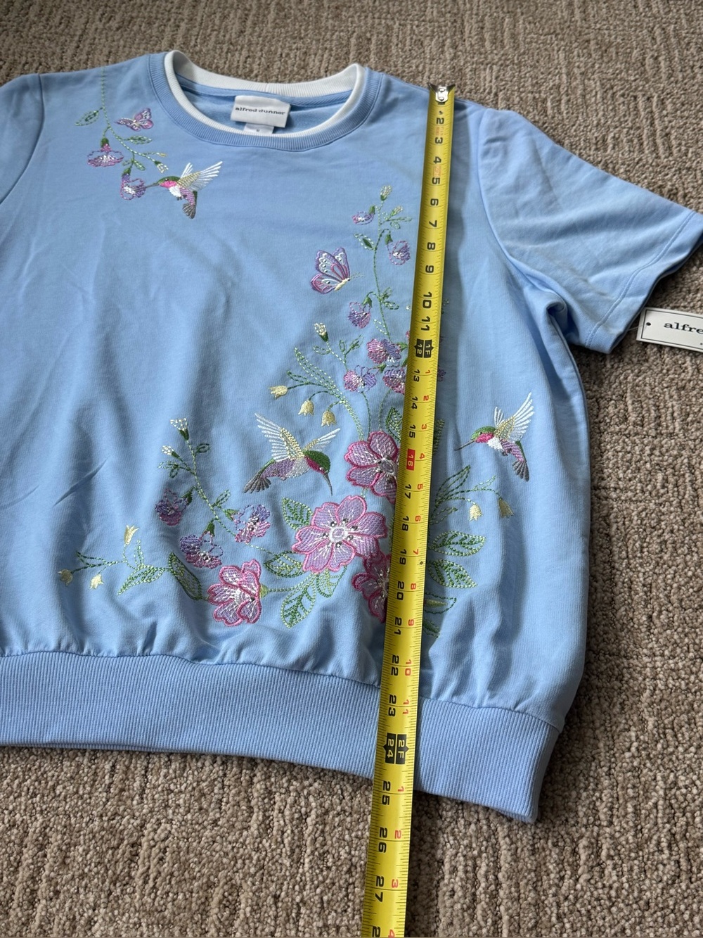 Alfred Dunner Light Blue Floral Hummingbird Short Sleeve Top M grannycore pastel - Picture 9 of 12